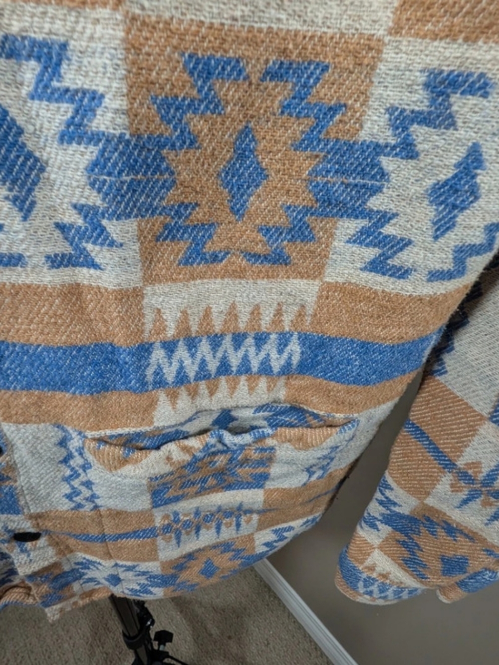 Rock & Roll Cowgirl Men's Geometric Snap-Front Shirt in Blue & Brown - Picture 7 of 8